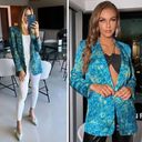 ZARA  Satin Peacock Hawaiian Print Blazer Blue/Green SIZE S NEW Photo 1