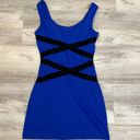 One Clothing Blue with Black Crossed Stripes Sleeveless Zip Back Dress Small Photo 5