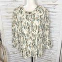 J.Jill  Women's XL Silk Pleated Crop Blazer Jacket Abstract Print Ivory Blue Photo 1