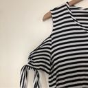 CHA CHA VENTE BLACK & WHITE STRIPED OPEN COLD SHOULDER TIE SLEEVE SHIRT TOP Size L Photo 2