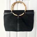 Lauren Ralph Lauren Black Canvas Large Tote Shopper Harness Bamboo Handle Bag Photo 7