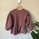 Madewell  Striped Peplum Top 3/4 Bubble Sleeve V-Neck Preppy Stripes Gray & Red Photo 3