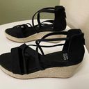 Eileen Fisher  Women’s Espadrille WedgeTumbled Nubuck Black Straps Sz 9 Jute Sole Photo 0