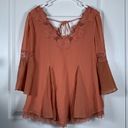 Free People  Burnt Orange Flowy Sleeves Flowy Blouse Embroidered V-Neck Small EUC Photo 1