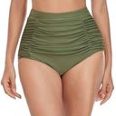 Relleciga NWT  Swim High Waisted Ruched Retro Bikini Bottom Army Green Size XL Photo 0