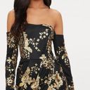 Pretty Little Thing  Black Floral Sequin Bardot Bodycon Dress Photo 0