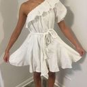 Target RHODE for  White Cotton One Shoulder Ruffle Braided Belt Short Dress Small Photo 2