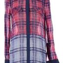 BCBGMAXAZRIA  chiffon plaid tunic length button down top Photo 0