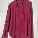 Timing  Inc Burgundy Wine Red Woven Tie Waist Blouse Size Large Chest Pocket Photo 5