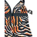 DKNY  TIGER BLACK Plunging Animal Print One Piece Black & Brown Swimsuit NWT 8 Photo 4