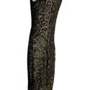 Sans Souci  Lace Overlay Sheath Dress XS Black Gold Metallic Sleeveless Zipper Photo 4