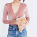 Madewell  Bodysuit Women Large Velvet Faux Wrap Mauve Dusty Rose Pink Long Sleeve Photo 1