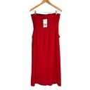 ZARA NWT  Red Strapless Midi Dress Sz Medium Flap Pockets Buttons Photo 5