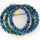 Vintage Blue  and Green Rhinestone Circles Brooch Pin Photo 1