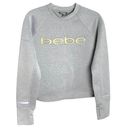 Bebe Sport Gray w 3D Gold Lettering Athletic Top Thumb Slits Wm M Photo 0