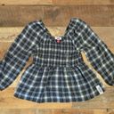 Tommy Hilfiger Tommy Jeans Womens Size Medium Plaid Peplum Smocked Top •Scoop Neck Long Sleeves Photo 8
