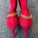 Jessica Simpson NEW  Valyn 4 Bootie Wicked Red Gold Chain Pointy Toe Women’s 9 Photo 2