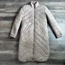 Noisy May  ASOS Long Quilted Puffer Coat Neutral Beige Tan Side Zippers Small Photo 3