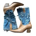 Penny Loves Kenny Vtg  cowgirl denim distressed jean leather western boots Sz 8.5 Photo 2