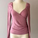 Abound  Women's Dusty Pink Ribbed V-Neck Stretch Puff Sleeve Blouse Top  Size S Photo 0