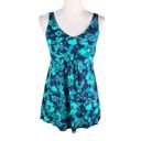 L.L.Bean  Soft Drape Tankini Top 12 Blue Green Floral Adjustable UPF 50+ Photo 4