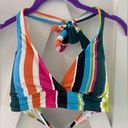 Anne cole  Multi Color Colorblocked Lined Deep V Neck Tie Halter Swimsuit Top Med Photo 1