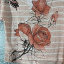 Papaya  Peach Striped Flower Butterfly Loose Knit Top - Size Medium - Rhinestones Photo 2