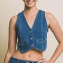 Denim Button Down Vest in Dark Wash Blue Size L Photo 0