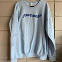 Universal Size Oversized Crew Neck Graphic Over Thinking Sweater in Light Blue s Photo 0