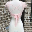 B Darlin  Lace Top Criss Cross Open Back Sash Tie Peach Womens 1/2 Romantic Lace Photo 12