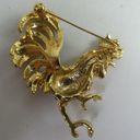 Gold Tone Rooster Chicken Colorful Animal Figural Brooch Pin Farm Livestock Bird Blue Photo 6