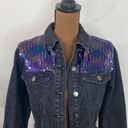 Le lis  shimmer and shine sequined cropped denim jacket with fringe hem size S Photo 6