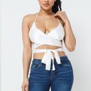 NEW Pretty in Satin Sexy White Front Wrap Tie Crop Top Size L Photo 2