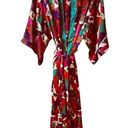 Frederick's of Hollywood  Maxi Kimono Robe Geometric Floral Satin Pockets Belted S Photo 1