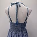 Flying Tomato NEW  Denim Blue Striped Paisley & Lace Ruched Back Halter Dress M Photo 5