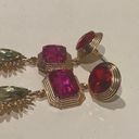 Earrings drop dangle fuchsia is pink red and yellow large rhinestone Photo 5