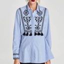 ZARA  Woman | Blue Striped Embroidered Peplum Shirt S Photo 1