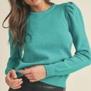 &merci &Merci Green Puff Sleeve Crewneck Pullover Sweater Medium New Photo 0