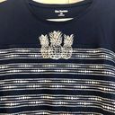 kim rogers  Navy Pineapple Crew Neck Top Quarter Sleeves Size XXL Photo 1