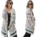 CAbi  Shetland Fringed Cardigan Sweater Open Front Longline Duster Gray Cream XXS Photo 2