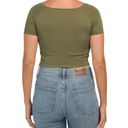 Mango  WOMEN Ruched Short Sleeve Square Neck Cropped Tee - Size M - Green - NWT Photo 1