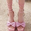 EGO Dolls Kill  Barbie Pink Taste Diamante Bow Square Platform Lace Up Sandals Photo 0