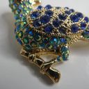 Monet  Signed Bird on Branch Brooch Pin Gold Tone Rhinestones Sparkly Iridescent Photo 2