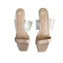 BP  Nordstrom Women's Naomi Beige Vegan
Leather Clear Strap Heel Sandals Size 10 Photo 2