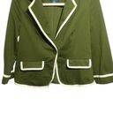 Modcloth  Womens Sz M Hunter Green Contrast White Trim Blazer Single Button Photo 2