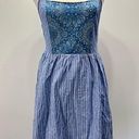 Flying Tomato NEW  Denim Blue Striped Paisley & Lace Ruched Back Halter Dress M Photo 2
