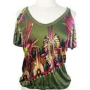 Jean Paul Gaultier Soleil Women’s Small Green Floral Printed Cold Shoulder Top Photo 0