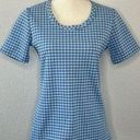 Vintage Blue  and White Gingham Patterned Short Sleeve Top Photo 0