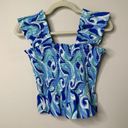 Hill House NEW  Paz Top Size S Ocean Kaleidoscope Sleeveless Smocked Linen Nap Photo 7