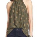 Free People Through The Night Boho Green + Gold Sun Print Halter Blouse Size M Photo 0